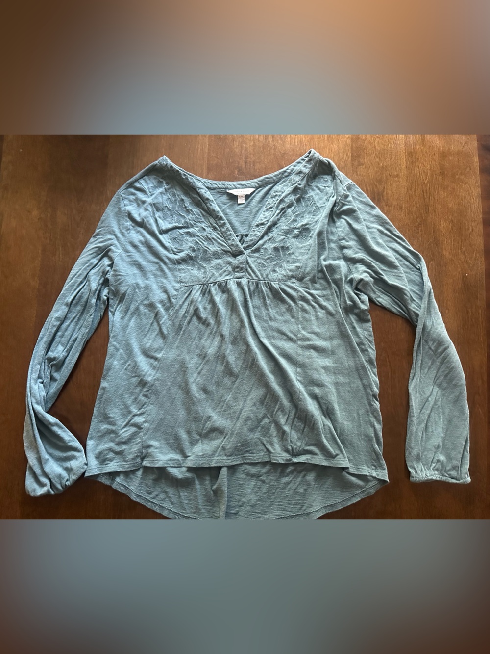 Lucky Brand V-Neck Long Sleeve Women's Top in Dusty Teal